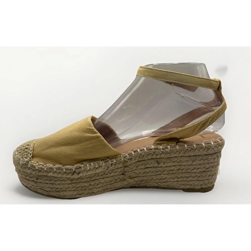 Lulus Janelle Platform Marigold Canvas Espadrille Sandals Women's Size 8